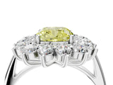 White gold Fancy Yellow Cushion Cut Halo Cluster Diamond Ring with Pave Band and Four-Prong Setting_16