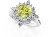 White gold Fancy Yellow Cushion Cut Halo Diamond Cluster Ring with Marquise and Round Stones on a White Gold Band with Prong Setting_1