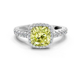 White gold Fancy Yellow Cushion  Cut Halo Diamond Engagement Ring with Pave Band and Four-Prong Setting_27