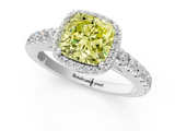 White gold Fancy Yellow Cushion  Cut Halo Diamond Engagement Ring with Pave Band and Four-Prong Setting_28