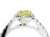 White gold Fancy Yellow Cushion  Cut Halo Diamond Engagement Ring with Pave Band and Four-Prong Setting_31