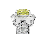 White gold Fancy Yellow Cushion Cut Halo Diamond Engagement Ring with Pave Split Shank and Four-Prong Setting_5