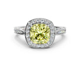 White gold Fancy Yellow Cushion Cut Halo Diamond Engagement Ring with Split Shank Band and Four-Prong Setting_12