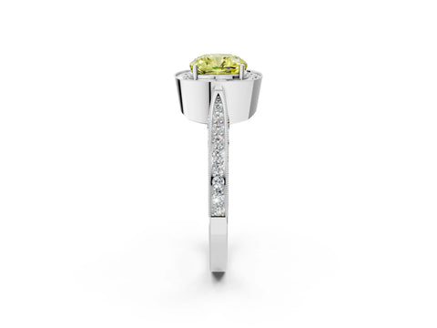 White gold Fancy Yellow Cushion Cut Halo Diamond Engagement Ring with Split Shank Band and Four-Prong Setting_14