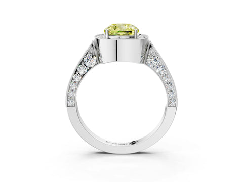 White gold Fancy Yellow Cushion Cut Halo Diamond Engagement Ring with Split Shank Band and Four-Prong Setting_15