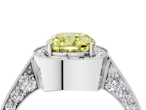 White gold Fancy Yellow Cushion Cut Halo Diamond Engagement Ring with Split Shank Band and Four-Prong Setting_16