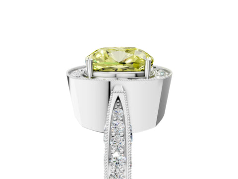 White gold Fancy Yellow Cushion Cut Halo Diamond Engagement Ring with Split Shank Band and Four-Prong Setting_17