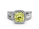 White gold Fancy Yellow Cushion  Cut Halo Diamond Engagement Ring with Split Shank and Four-Prong Setting_20