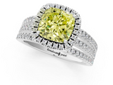 White gold Fancy Yellow Cushion  Cut Halo Diamond Engagement Ring with Split Shank and Four-Prong Setting_21
