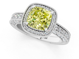 White gold Fancy Yellow Cushion  Cut Halo Diamond Pave Band Ring with Four-Prong Setting_44