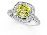 White gold Fancy Yellow Cushion  Cut Halo Diamond Pave Band with Four-Prong Setting_37