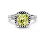 White gold Fancy Yellow Cushion Cut Halo Diamond Pave Band with Prong Setting_36