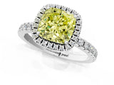 White gold Fancy Yellow Cushion Cut Halo Diamond Pave Band with Prong Setting_37