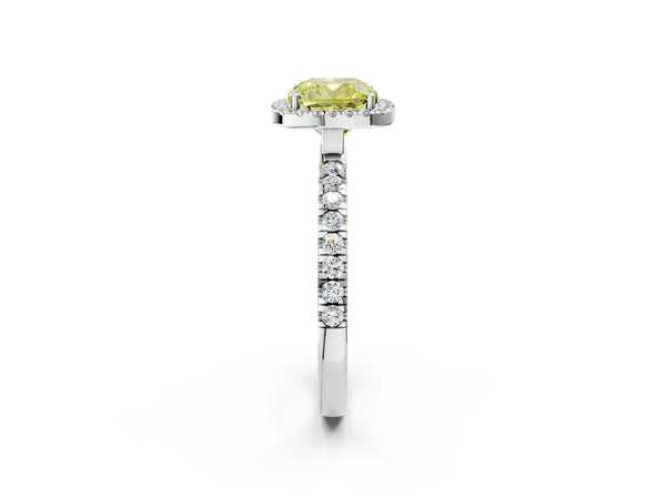 White gold Fancy Yellow Cushion Cut Halo Diamond Pave Band with Prong Setting