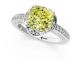 White gold Fancy Yellow Cushion  Cut Halo Diamond Ring with Channel Set Band and Four-Prong Setting_32