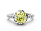White gold Fancy Yellow Cushion  Cut Halo Diamond Ring with Channel Set Band and Four-Prong Setting_32