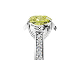 White gold Fancy Yellow Cushion  Cut Halo Diamond Ring with Channel Set Band and Four-Prong Setting_37