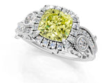 White gold Fancy Yellow Cushion Cut Halo Diamond Ring with Milgrain and Bezel Accents on a Split Shank Band_13
