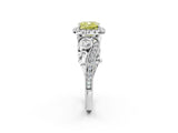 White gold Fancy Yellow Cushion Cut Halo Diamond Ring with Milgrain and Bezel Accents on a Split Shank Band_14