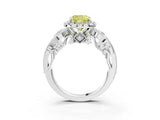 White gold Fancy Yellow Cushion Cut Halo Diamond Ring with Milgrain and Bezel Accents on a Split Shank Band_15