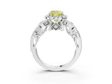 White gold Fancy Yellow Cushion Cut Halo Diamond Ring with Milgrain and Bezel Accents on a Split Shank Band_27