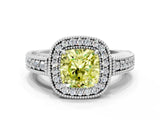 White gold Fancy Yellow Cushion  Cut Halo Diamond Ring with Pavé Band and Four-Prong Setting_105