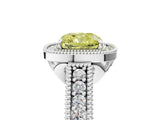 White gold Fancy Yellow Cushion  Cut Halo Diamond Ring with Pavé Band and Four-Prong Setting_110