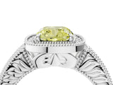 White gold Fancy Yellow Cushion  Cut Halo Diamond Ring with Pavé Band and Four-Prong Setting_112