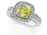 White gold Fancy Yellow Cushion  Cut Halo Diamond Ring with Pavé Band and Four-Prong Setting_115