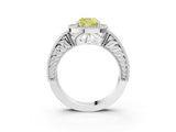 White gold Fancy Yellow Cushion  Cut Halo Diamond Ring with Pavé Band and Four-Prong Setting_117