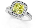 White gold Fancy Yellow Cushion  Cut Halo Diamond Ring with Pavé Band and Milgrain Prong Setting_34