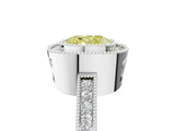 White gold Fancy Yellow Cushion  Cut Halo Diamond Ring with Pavé Band and Milgrain Prong Setting_36