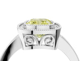 White gold Fancy Yellow Cushion  Cut Halo Diamond Ring with Pavé Band and Milgrain Prong Setting_36