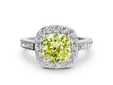 White gold Fancy Yellow Cushion Cut Halo Diamond Ring with Pavé Band and Three-Prong Setting_24