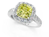 White gold Fancy Yellow Cushion Cut Halo Diamond Ring with Pavé Band and Three-Prong Setting_25
