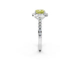 White gold Fancy Yellow Cushion Cut Halo Diamond Ring with Pavé Band and Three-Prong Setting_26