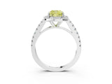 White gold Fancy Yellow Cushion Cut Halo Diamond Ring with Pavé Band and Three-Prong Setting_27