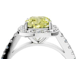 White gold Fancy Yellow Cushion Cut Halo Diamond Ring with Pavé Band and Three-Prong Setting_28
