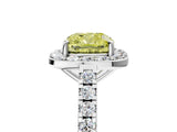 White gold Fancy Yellow Cushion Cut Halo Diamond Ring with Pavé Band and Three-Prong Setting_29