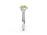 White gold Fancy Yellow Cushion Cut Halo Diamond Ring with Pavé Band_26