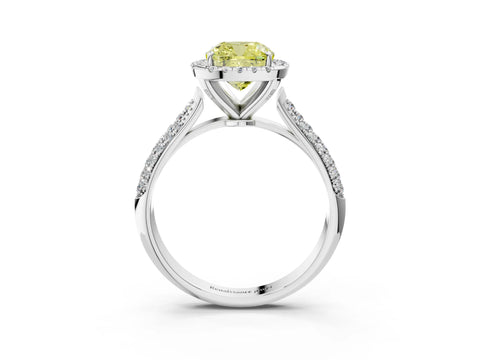 White gold Fancy Yellow Cushion Cut Halo Diamond Ring with Pavé Band_27
