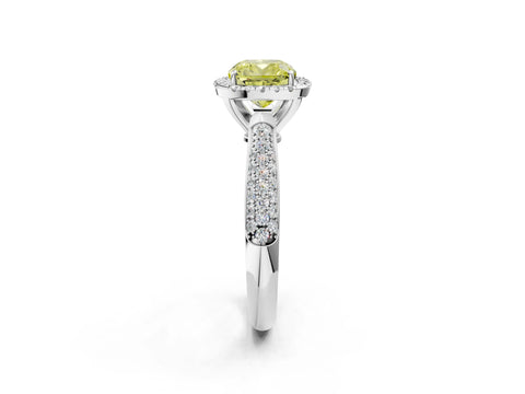 White gold Fancy Yellow Cushion Cut Halo Diamond Ring with Pavé Band_2