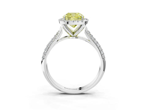 White gold Fancy Yellow Cushion Cut Halo Diamond Ring with Pavé Band_3