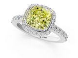 White gold Fancy Yellow Cushion  Cut Halo Diamond Ring with Pave Band and Four-Prong Setting_25