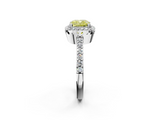 White gold Fancy Yellow Cushion  Cut Halo Diamond Ring with Pave Band and Four-Prong Setting_26