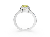White gold Fancy Yellow Cushion  Cut Halo Diamond Ring with Pave Band and Four-Prong Setting_27