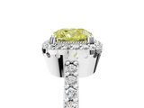 White gold Fancy Yellow Cushion  Cut Halo Diamond Ring with Pave Band and Four-Prong Setting_29