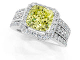 White gold Fancy Yellow Cushion Cut Halo Diamond Ring with Round  Split Shank and Prong Setting_109