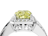 White gold Fancy Yellow Cushion Cut Halo Diamond Ring with Round  Split Shank and Prong Setting_112
