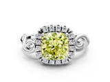 White gold Fancy Yellow Cushion  Cut Halo Diamond Ring with Scrollwork Band and Four-Prong Setting_70